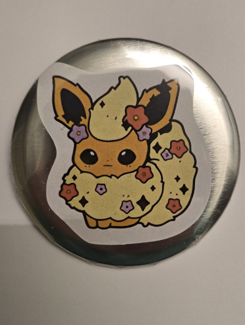 Floral Eevee Pokémon 2.25" Pin • Handcrafted Cute Flower Button Pin